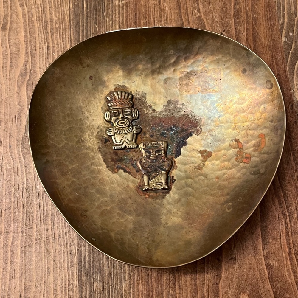 Vintage Hammered Brass Tribal Dish Boho Aztec Catchall Bowl 1960’s-1970’s